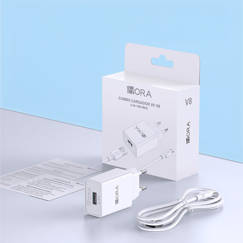 1hora Carregador Parede 2.4a+cabo Usb A/micro Usb Branco