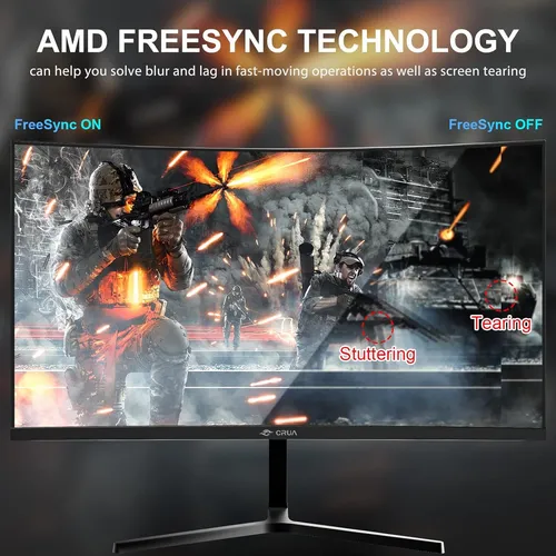 CRUA Monitor curvo gaming de 24 pulgadas 144 hz/180 Hz Negro