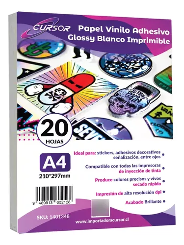 Vinilo Adhesivo Blanco Glossy Imprimible A4/20 Hojas Imprink