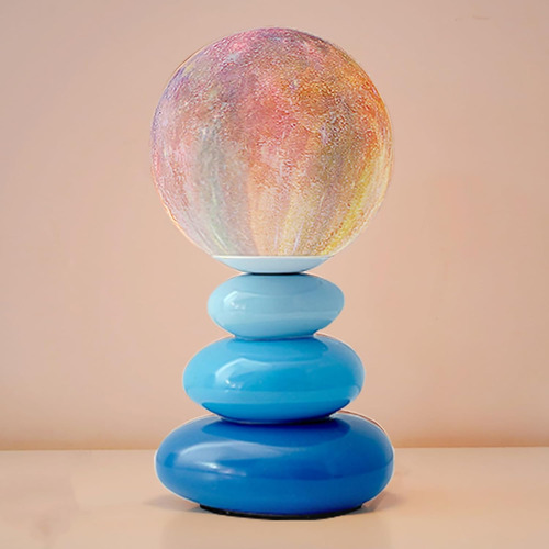 Lámpara De Mesa En Forma De Luna Linda, Base Cerámica En For