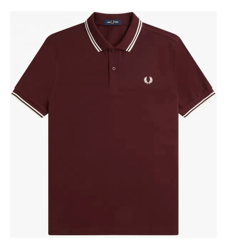 Fred Perry Polo Slim Fit M3600 Burdeo Franjas Blancas