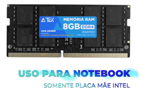 Memória Ram Intel Ddr4 8gb 2666mhz Notebook Alta Velocidade