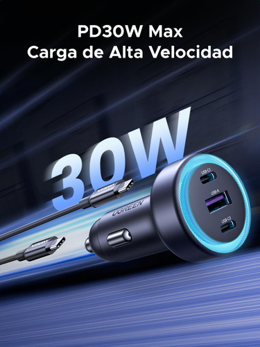 Cargador Auto Carga Rápida 3 Puertos Usb C Y Usb A
