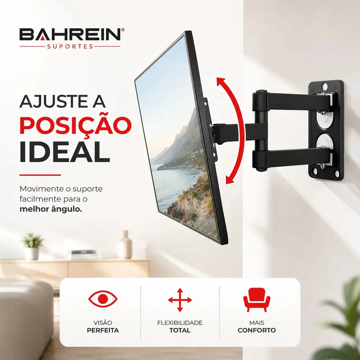 Suporte Articulado Bahrein para TV de 32" a 55" na Parede, com Inclinação e Giro 360° 3