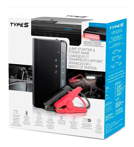 Type S Arrancador De Batería Portátil, Con Luz Led