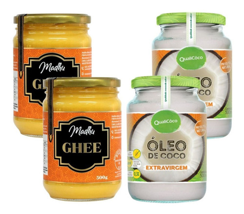 2 Oleo De Coco Extra Virgem 500ml + 2 Manteiga Ghee 500ml