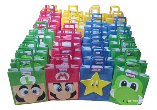 Bolsa Sorpresitas Cumpleaños Mario Bros X 12 De  20x25x10 Cm