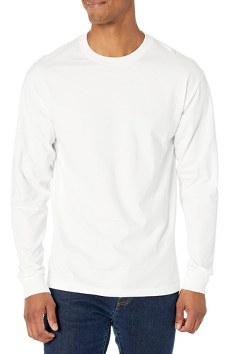 Hanes Polera Beefy-t De Manga Larga Para Hombre, Blanco, 3