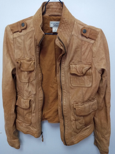 7k Lucky Brand Casaca Cuero Natural De Dama Talla S 