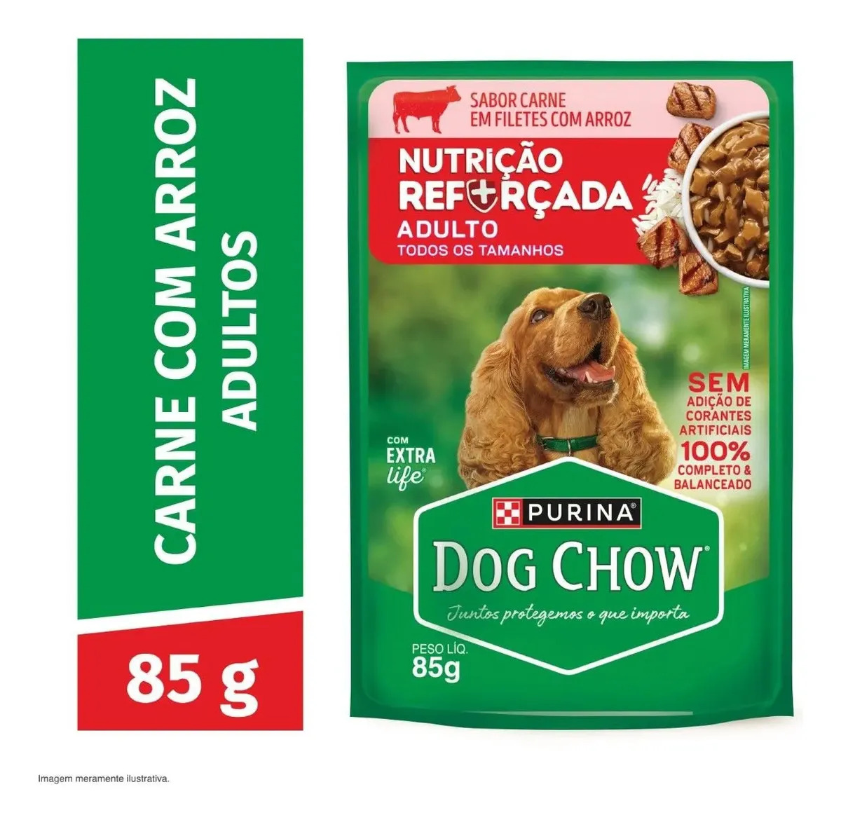 Ração Úmida Sachê Purina Dog Chow Cão Adulto Carne Arroz 85g x15un
