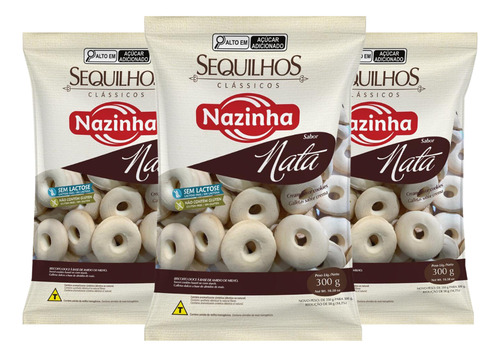 Kit 3 Nazinha Sequilhos Nata Sem Glúten Sem Lactose 300g