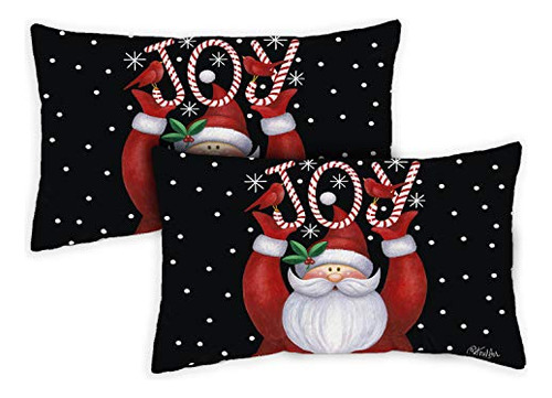 771280 Set Of 2 Santa Joy Winter Pillow Covers 12x18 In...