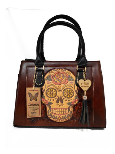 Bolso Bolsa De Piel Artesanal Con Calavera Para Mujer