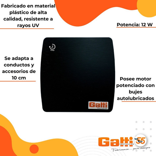 Extractor De Aire Baño/cocina 4 (10 Cm) Negro C/ Timer