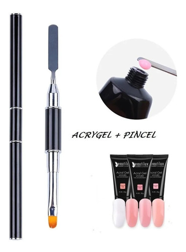 Uñas Acrílicas Fácil -acrylgel X 30 Grs+ Pincel Doble Punta