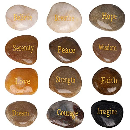 12 Piedras Inspiradoras Grabadas Palabras Diferentes, A...