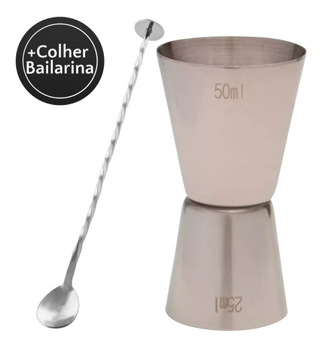 Kit Coquetel Dosador Duplo + Colher Bailarina Inox Mimostyle