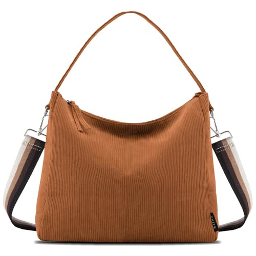 Prite Women Corduroy Tote Bags With Zipper, Casual Hoer