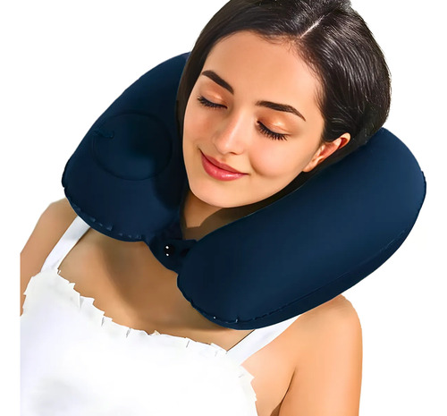 Almofada De Pescoço Inflável Portátil - Azul 2 Unidades