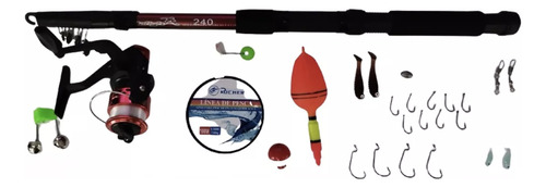 Set Kit Pesca Con Accesorios 2.4m+bolso Caña Carrete Señuelo