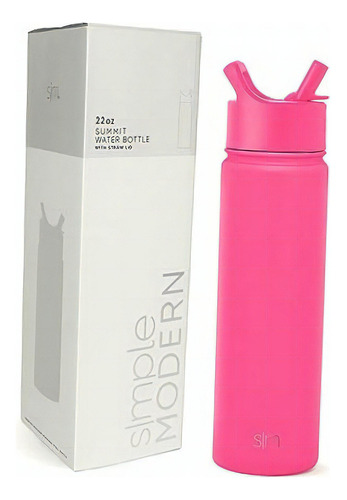 Simple Modern Botella De Agua Con Pajita | Termo De Acero Color -Raspberry Vibes