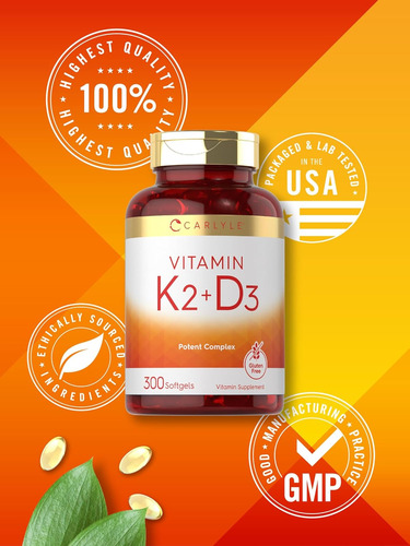 Vitamina K2 Con D3 10,000 Ui Carlyle 300 Softgels Eeuu