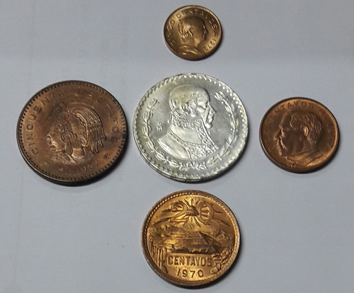   5 Monedas Antiguas Colección Siglo Xx.($1,50c,20c,10c,5c).