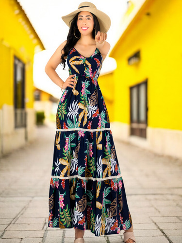 Vestido Maxi Casual Mujer Largo Cómodo De Tirantes