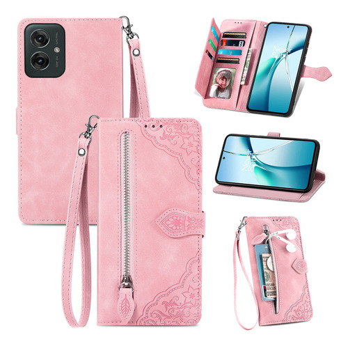 Funda De Piel Sintética Con Estampado De Flores Con Cremallera Para Motorola