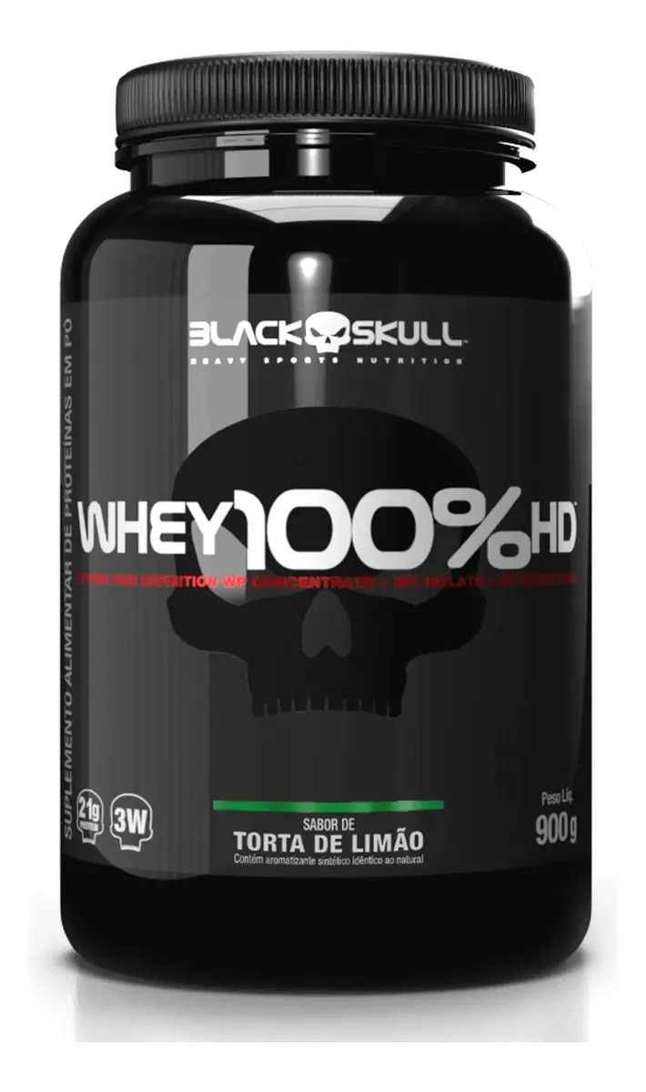 Whey 100% Hd Black Skull - 900g (wpc, Wpi E Wph) Caveira Pre Sabor Torta De Limão