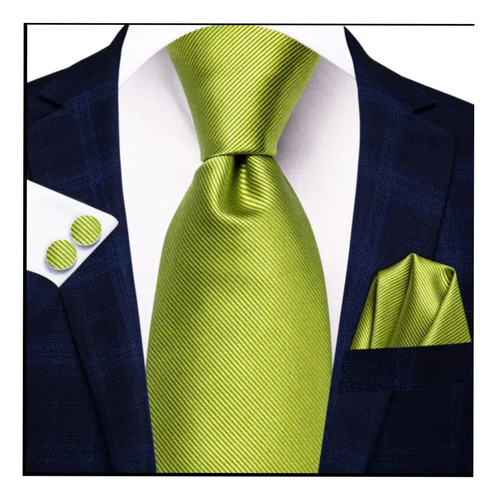 Corbata Elegante Verde Limón Verde Pistacho + Pañuelo + Coll