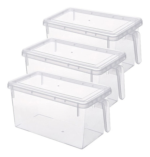 Caja Organizadora Heladera Cocina Con Manija Transparente X3