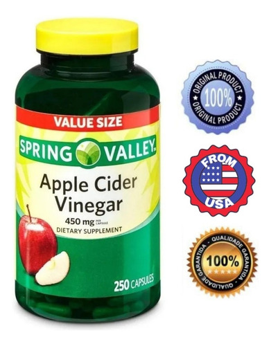 Apple Cider Vinegar Vinagre Maça 450mg 250 Cp Spring Valley