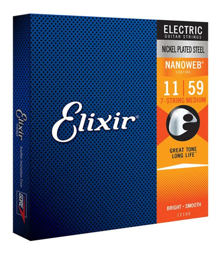 Encordoamento Elixir 7 Cordas Guitarra 011-059 12106 Nanoweb