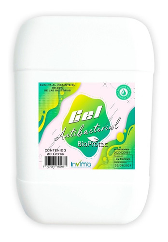 Gel Antibacterial Garrafa 20l Bioprotec - Ml A $5