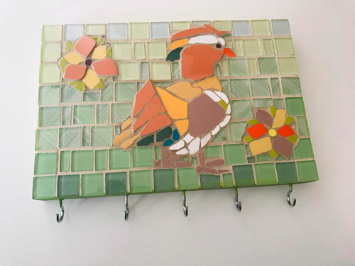 Cuadro Pato Mandarin En Mosaico Y Madera Con Ganchos