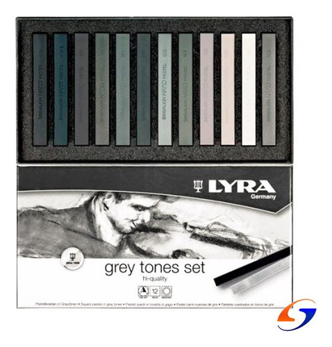 Pastel Tiza Lyra 12 Colores Grises Serviciopapelero