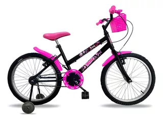 Bicicleta  de passeio infantil Rossi Bella aro 20 1v freios v-brakes cor preto/rosa com rodas de treinamento