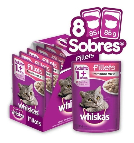 Whiskas Alimento Húmedo Gatos Parrillada Mixta 8 Sobres