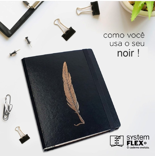 Caderno Preto Noir Ultra Pena Dourada Com Refil System Flex