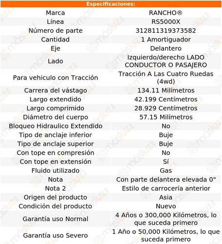 1*amortiguador Rs5000x 42.199 Cm Izq/der Del Yukon 00