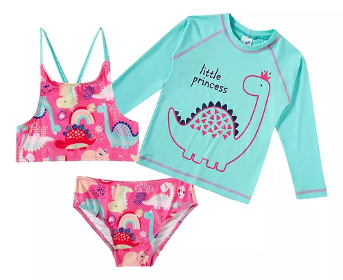 Conjunto Praia Camiseta Biquíni Princess Dinossaura Tip Top