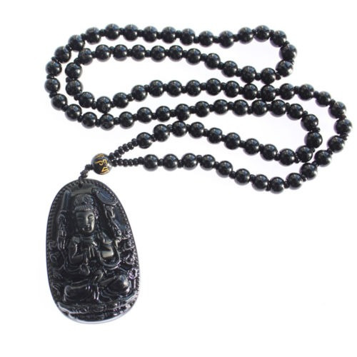 Obsidiana Negra Natural Tallada Buda Guanyin Fortuna Suerte 