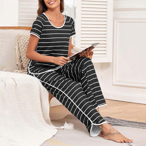 Conjunto De Pijama A Rayas Para Mujer, Ropa De Dormir De Dos