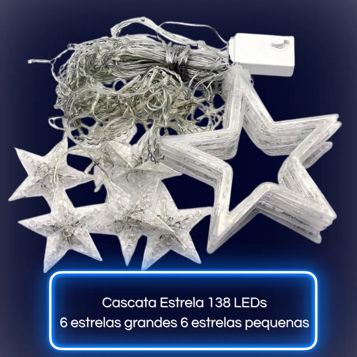 Cascata Led Estrelas Pisca 8 Funções Decoração Luzes Natal Luzes Branco Frio