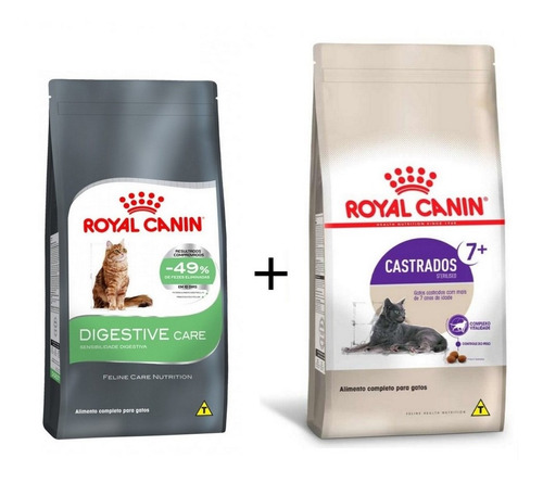 Kit Royal Ração Gatos 400g Digestive Care + Castrados 7+