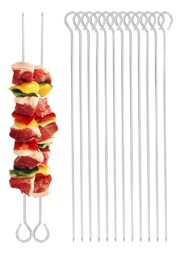 Set 12 Brochetas Palillos De Acero Para Carne Asada Barbacoa