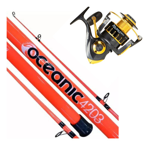 Combo De Lance Mar Caña Waterdog 420 3 Tramos Reel Kunnan