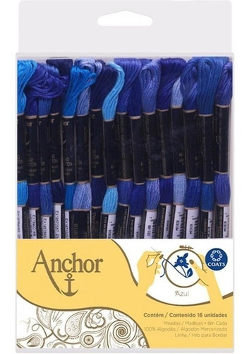 Linha Bordar Anchor 16 Meadas Tom Pastel - Coats Corrente Cor Azul