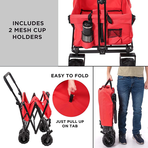 Red Wide Wheel Wagon All-terrain Folding Collapsible Utility
